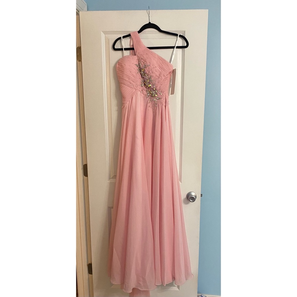 Sparkle Prom Pink One Shoulder Long Dress